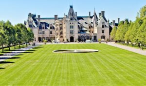 lawns, trees, biltmore house, asheville, mansion, architecture, vanderbilt, estate, nature, attraction, historic, landmark, tourism, north carolina, usa, america, sky