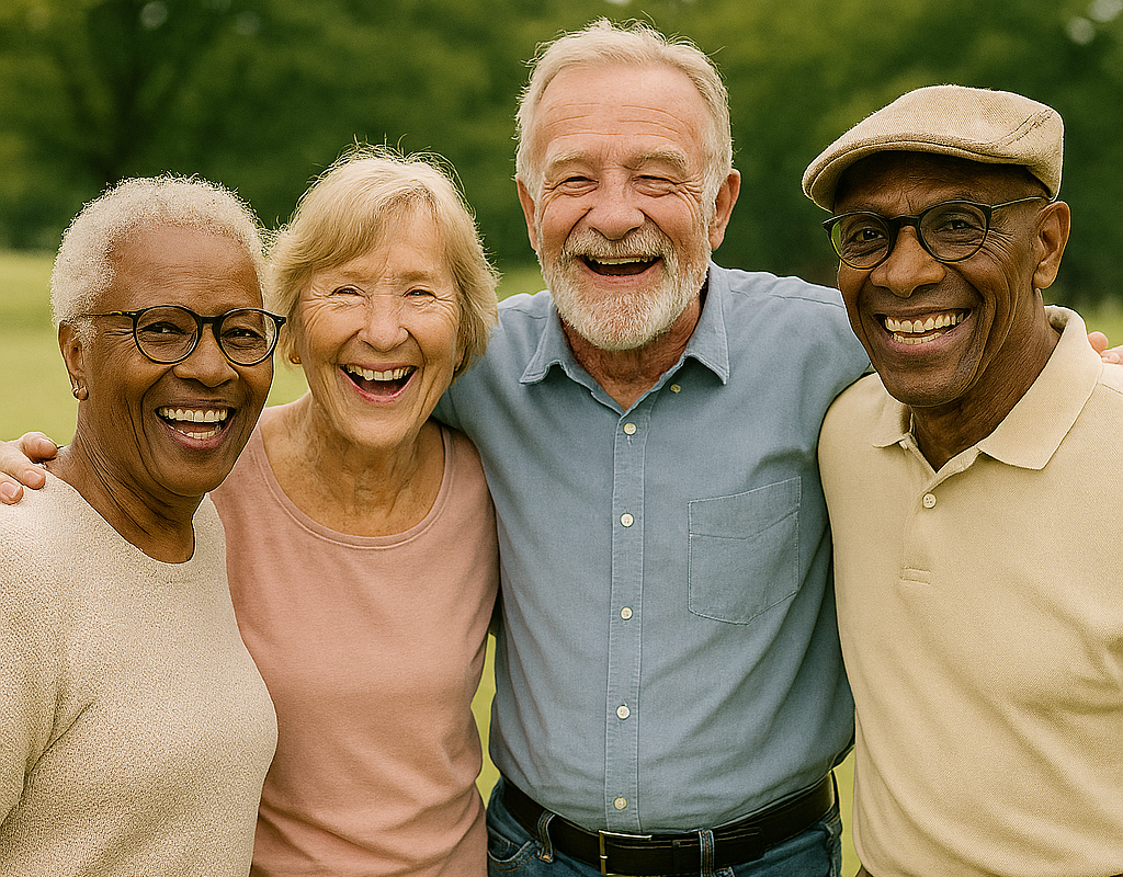 a joyful group of senior citizens